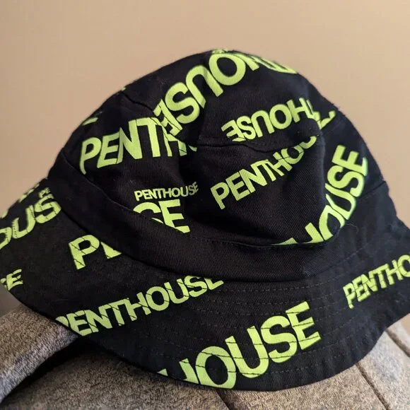Penthouse x Reason Collab Graphic Print Men's Bucket Hat Black & Neon Green RARE